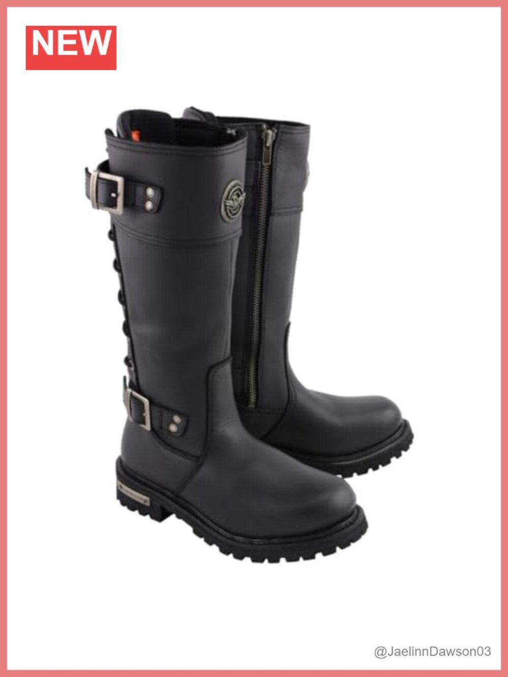 Women's 15-Inch Full Grain Leather Motorcycle Riding Boots with Side Zipper
